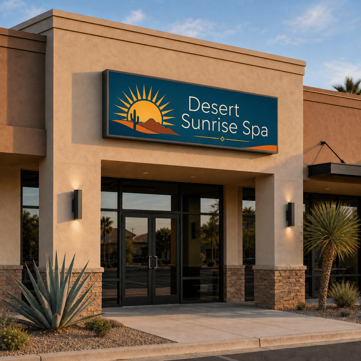 Custom LED illuminated sign cabinet manufactured and installed on a commercial building storefront in Tucson, AZ