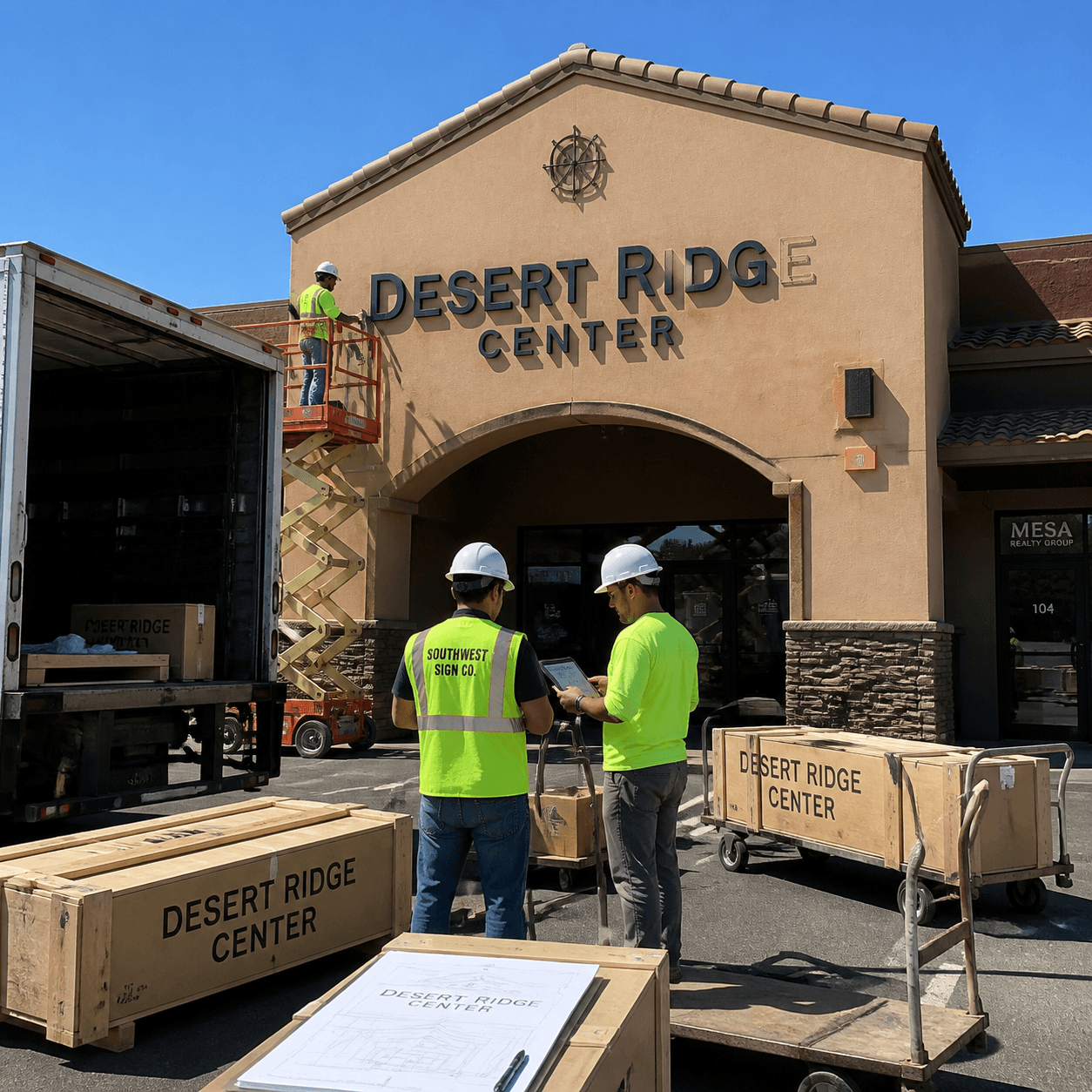 Ship In Installation Sign Subcontracted ship-in sign installation of national corporate franchise channel letters by a licensed AZ ROC contractor in Tucson AZ